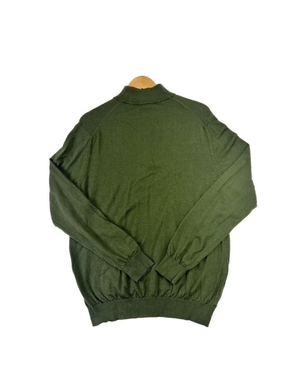 Mango MNG Men Merino Wool Sweater Green 1/4 Zip Size L Lightweight Preppy
